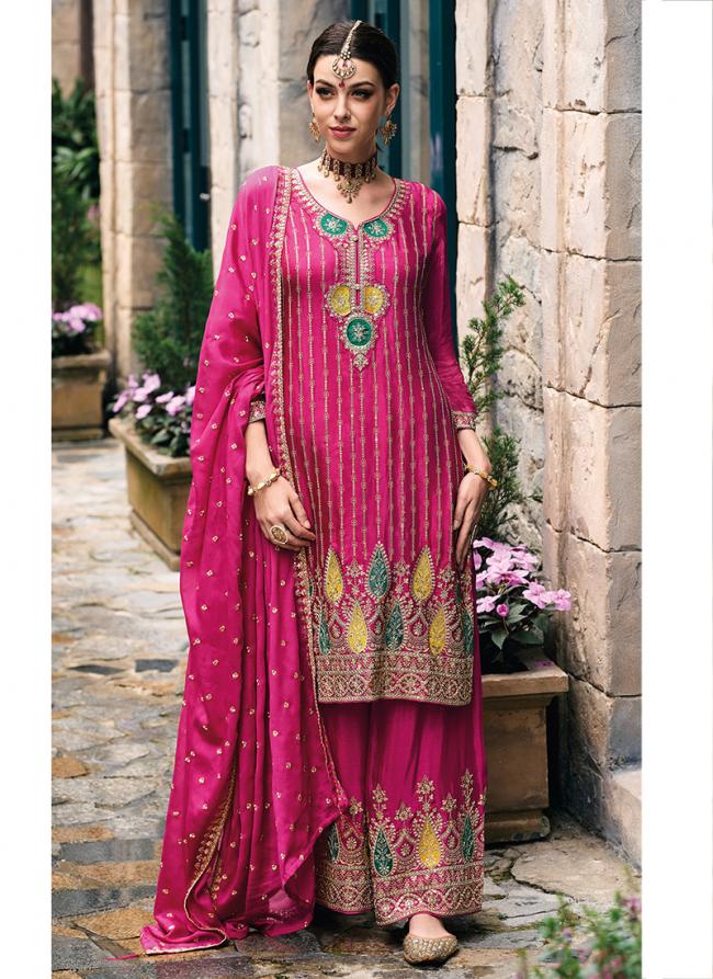 Chinnon Silk Rani Traditional Wear Embroidery Work Readymade Palazzo Suit